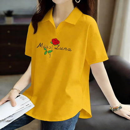 Pure Cotton Short-Sleeved T-Shirt for Women 2026 Summer New Style Loose Large Size Women's Polo Shirt with Artistic Temperament and Base Layering