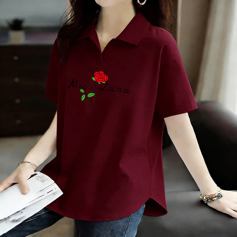 Pure Cotton Short-Sleeved T-Shirt for Women 2026 Summer New Style Loose Large Size Women's Polo Shirt with Artistic Temperament and Base Layering