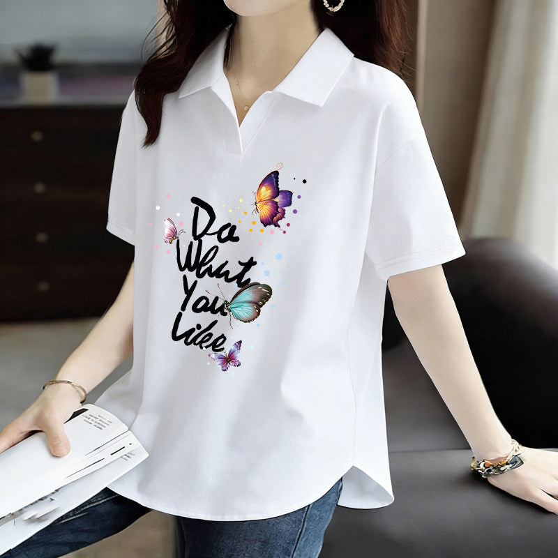 Pure Cotton Short-Sleeved T-Shirt for Women 2026 Summer New Style Loose Large Size Women's Polo Shirt with Artistic Temperament and Base Layering