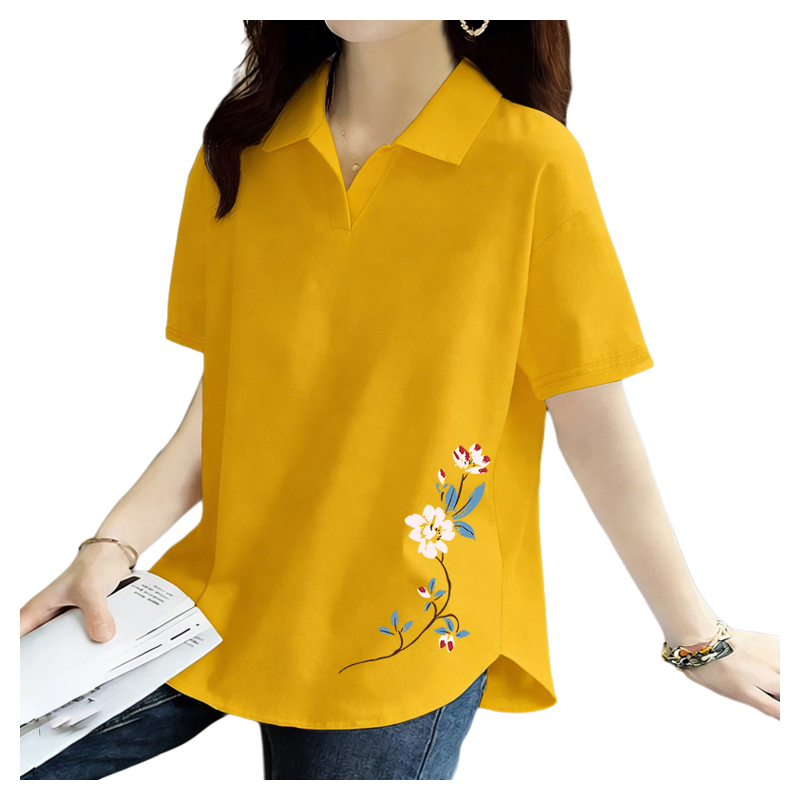 Pure Cotton Short-Sleeved T-Shirt for Women 2026 Summer New Style Loose Large Size Women's Polo Shirt with Artistic Temperament and Base Layering
