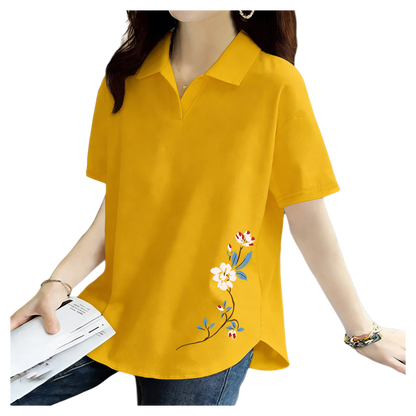 Pure Cotton Short-Sleeved T-Shirt for Women 2026 Summer New Style Loose Large Size Women's Polo Shirt with Artistic Temperament and Base Layering