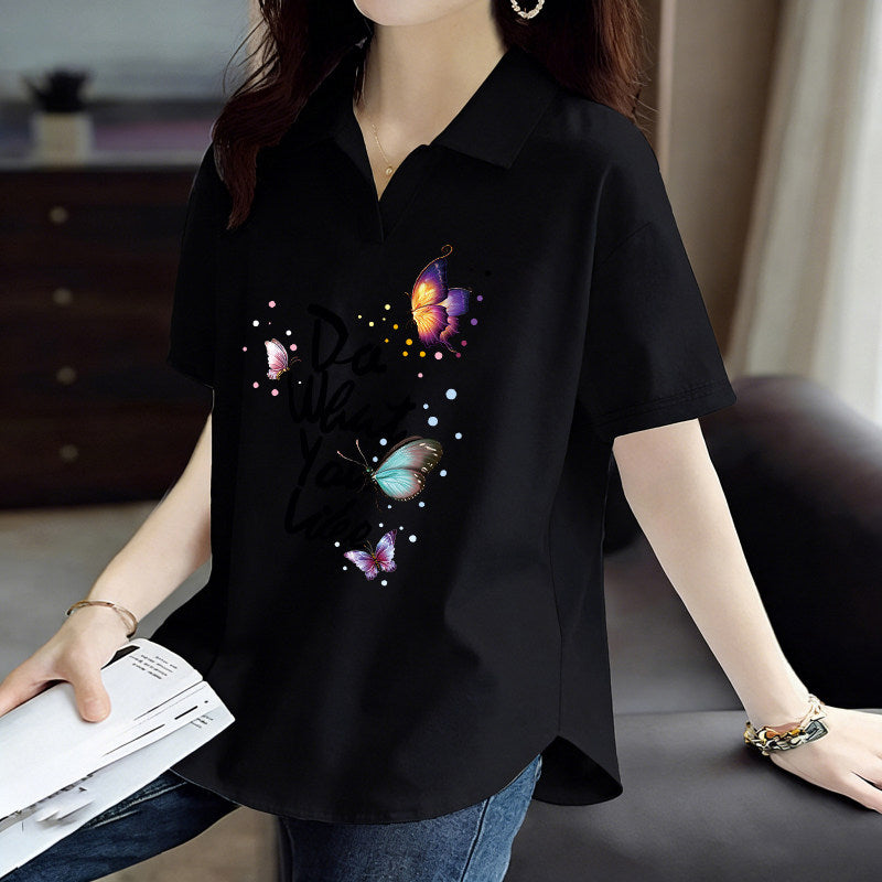 Pure Cotton Short-Sleeved T-Shirt for Women 2026 Summer New Style Loose Large Size Women's Polo Shirt with Artistic Temperament and Base Layering