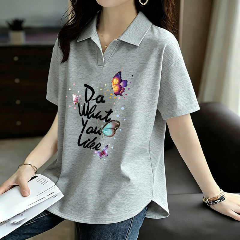 Pure Cotton Short-Sleeved T-Shirt for Women 2026 Summer New Style Loose Large Size Women's Polo Shirt with Artistic Temperament and Base Layering