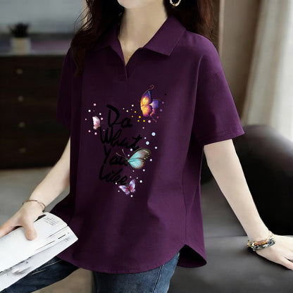 Pure Cotton Short-Sleeved T-Shirt for Women 2026 Summer New Style Loose Large Size Women's Polo Shirt with Artistic Temperament and Base Layering