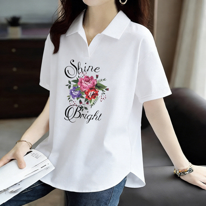 Pure Cotton Short-Sleeved T-Shirt for Women 2026 Summer New Style Loose Large Size Women's Polo Shirt with Artistic Temperament and Base Layering