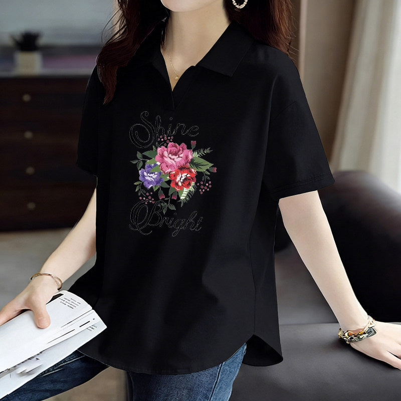 Pure Cotton Short-Sleeved T-Shirt for Women 2026 Summer New Style Loose Large Size Women's Polo Shirt with Artistic Temperament and Base Layering