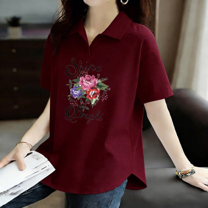 Pure Cotton Short-Sleeved T-Shirt for Women 2026 Summer New Style Loose Large Size Women's Polo Shirt with Artistic Temperament and Base Layering