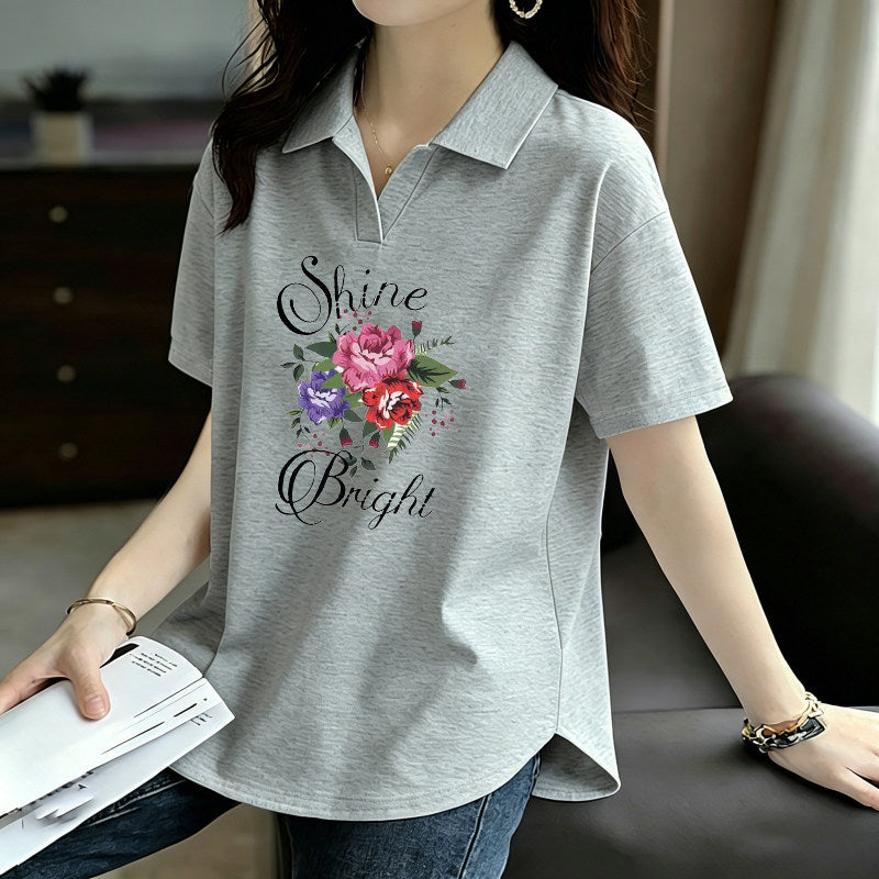 Pure Cotton Short-Sleeved T-Shirt for Women 2026 Summer New Style Loose Large Size Women's Polo Shirt with Artistic Temperament and Base Layering