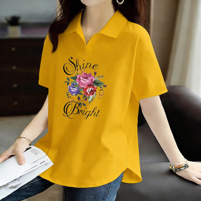 Pure Cotton Short-Sleeved T-Shirt for Women 2026 Summer New Style Loose Large Size Women's Polo Shirt with Artistic Temperament and Base Layering