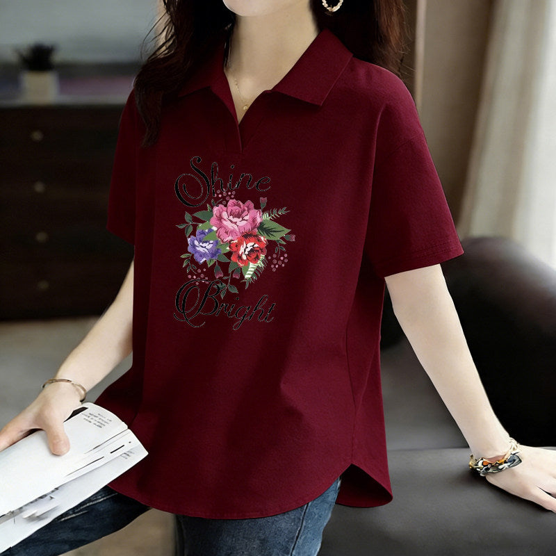 Pure Cotton Short-Sleeved T-Shirt for Women 2026 Summer New Style Loose Large Size Women's Polo Shirt with Artistic Temperament and Base Layering