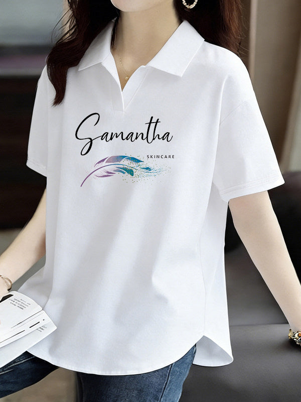 Pure Cotton Summer Korean Style Short-Sleeved Polo Collar Top New Fashion Loose Casual Sports Versatile Large Size T-Shirt for Women