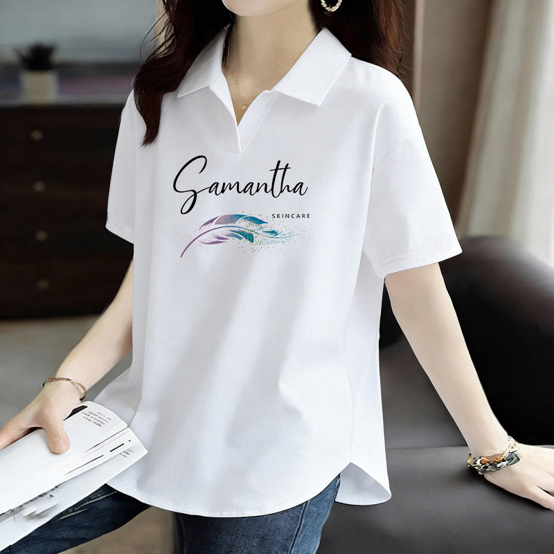 Pure Cotton Summer Korean Style Short-Sleeved Polo Collar Top New Fashion Loose Casual Sports Versatile Large Size T-Shirt for Women