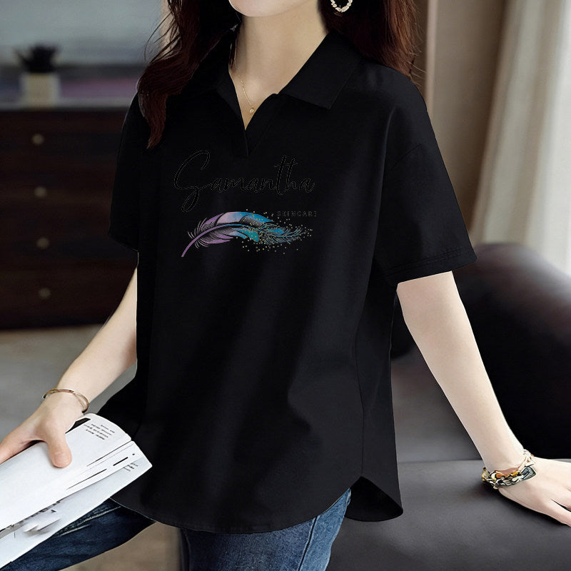 Pure Cotton Summer Korean Style Short-Sleeved Polo Collar Top New Fashion Loose Casual Sports Versatile Large Size T-Shirt for Women