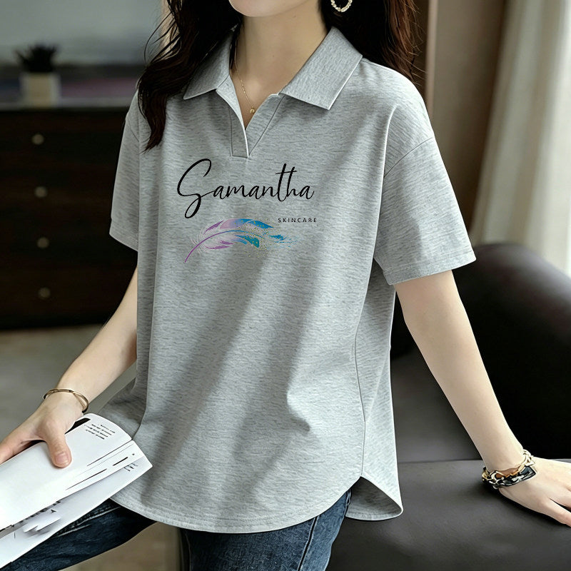 Pure Cotton Summer Korean Style Short-Sleeved Polo Collar Top New Fashion Loose Casual Sports Versatile Large Size T-Shirt for Women