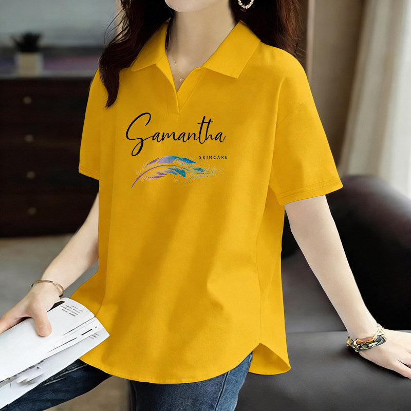 Pure Cotton Summer Korean Style Short-Sleeved Polo Collar Top New Fashion Loose Casual Sports Versatile Large Size T-Shirt for Women