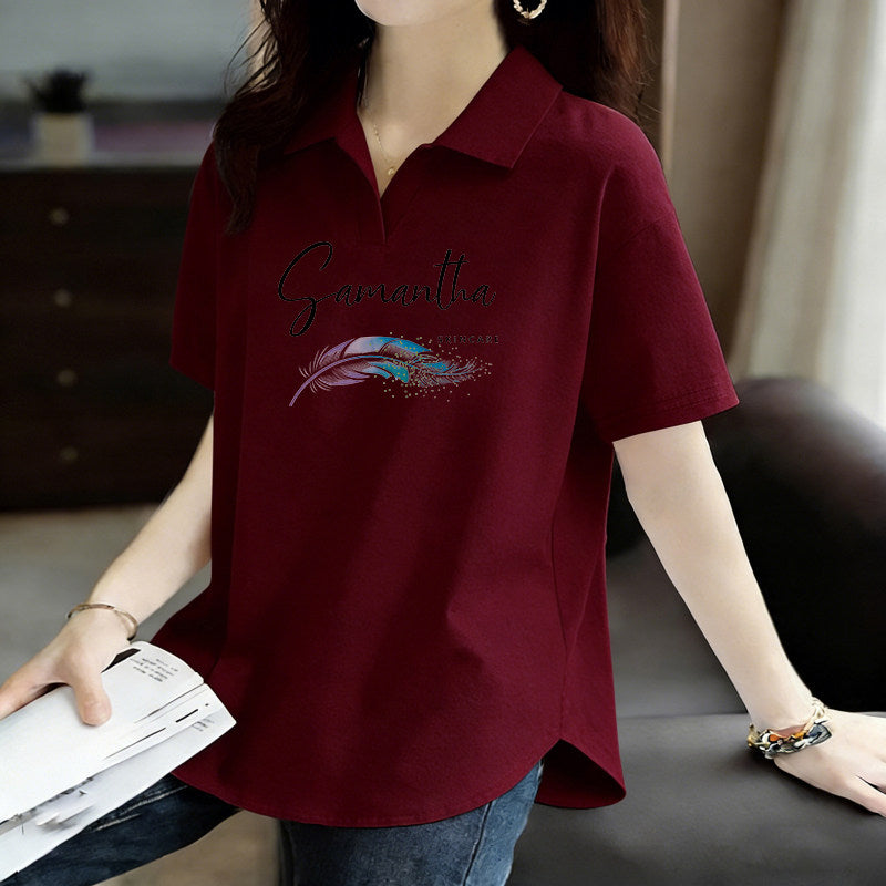 Pure Cotton Summer Korean Style Short-Sleeved Polo Collar Top New Fashion Loose Casual Sports Versatile Large Size T-Shirt for Women