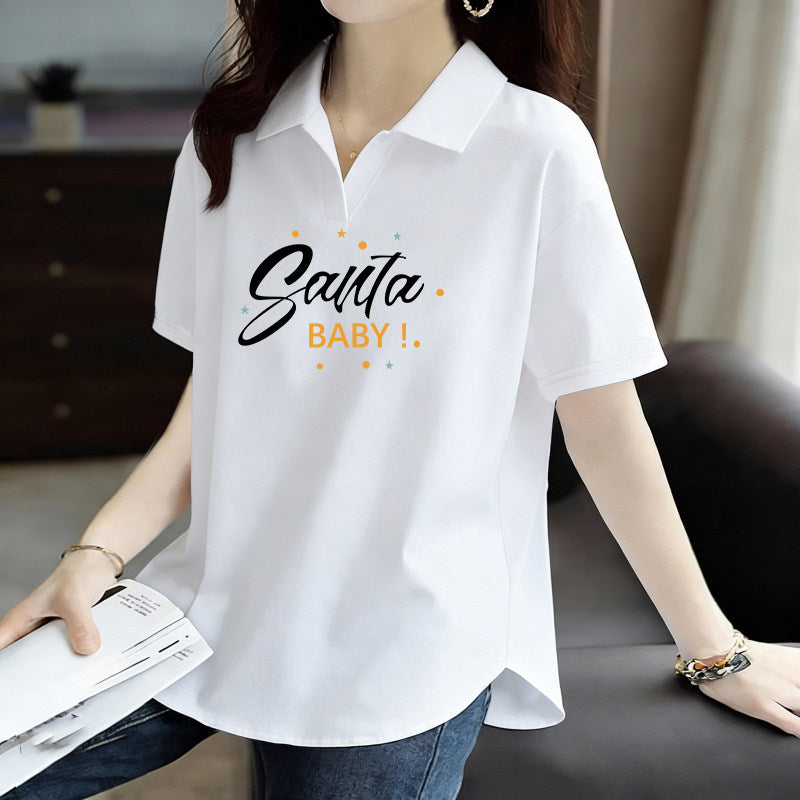 Pure Cotton Summer Korean Style Short-Sleeved Polo Collar Top New Fashion Loose Casual Sports Versatile Large Size T-Shirt for Women