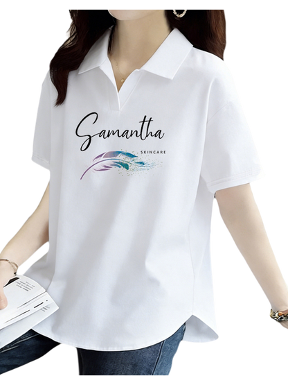 Pure Cotton Summer Korean Style Short-Sleeved Polo Collar Top New Fashion Loose Casual Sports Versatile Large Size T-Shirt for Women