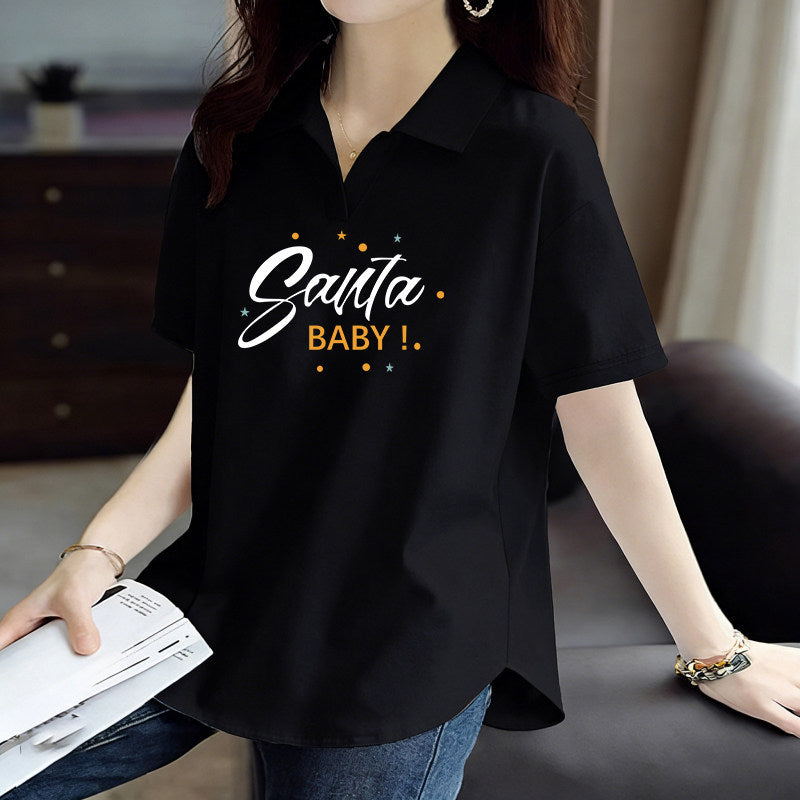 Pure Cotton Summer Korean Style Short-Sleeved Polo Collar Top New Fashion Loose Casual Sports Versatile Large Size T-Shirt for Women