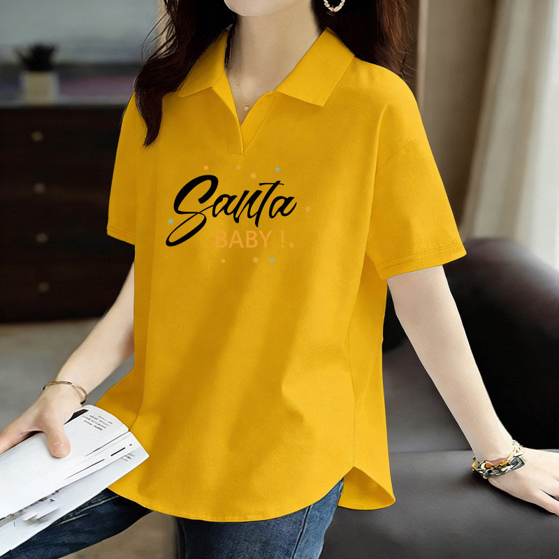 Pure Cotton Summer Korean Style Short-Sleeved Polo Collar Top New Fashion Loose Casual Sports Versatile Large Size T-Shirt for Women
