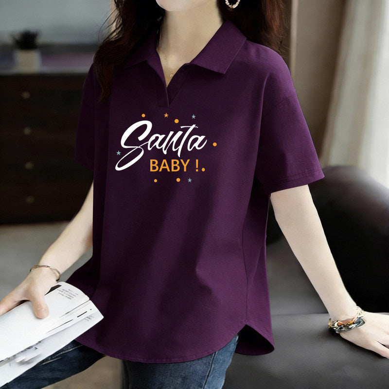 Pure Cotton Summer Korean Style Short-Sleeved Polo Collar Top New Fashion Loose Casual Sports Versatile Large Size T-Shirt for Women