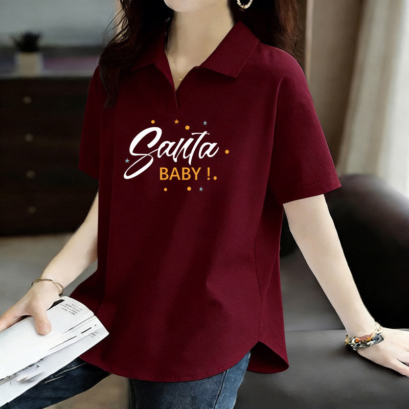 Pure Cotton Summer Korean Style Short-Sleeved Polo Collar Top New Fashion Loose Casual Sports Versatile Large Size T-Shirt for Women