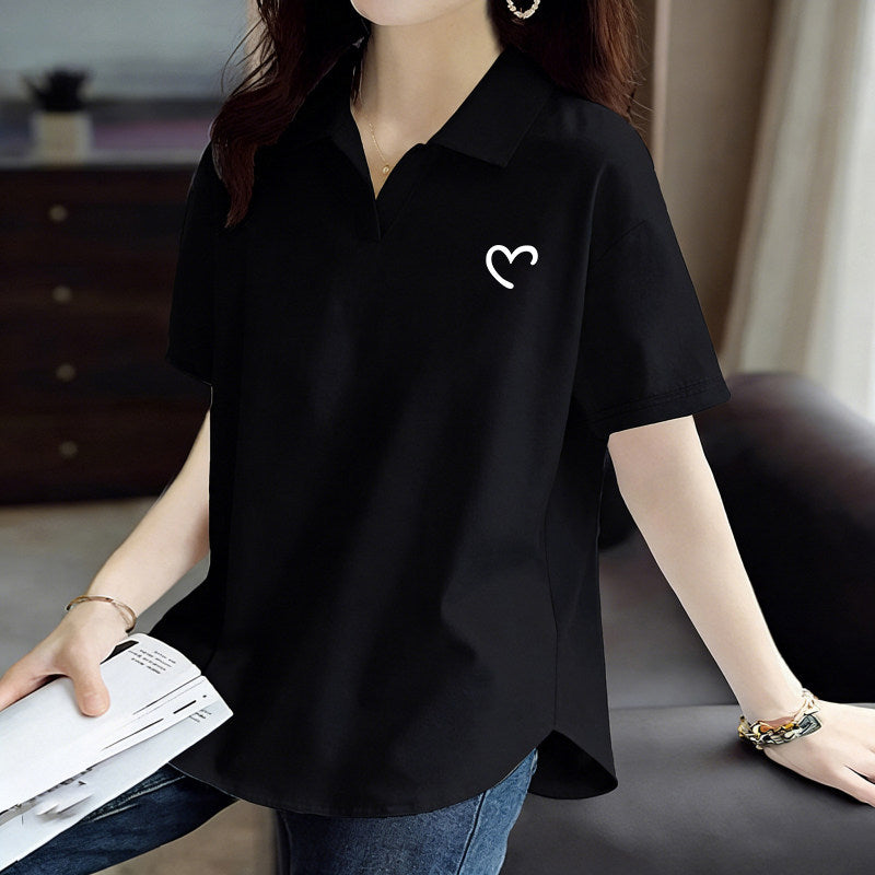 Pure Cotton Summer Korean Style Short-Sleeved Polo Collar Top New Fashion Loose Casual Sports Versatile Large Size T-Shirt for Women