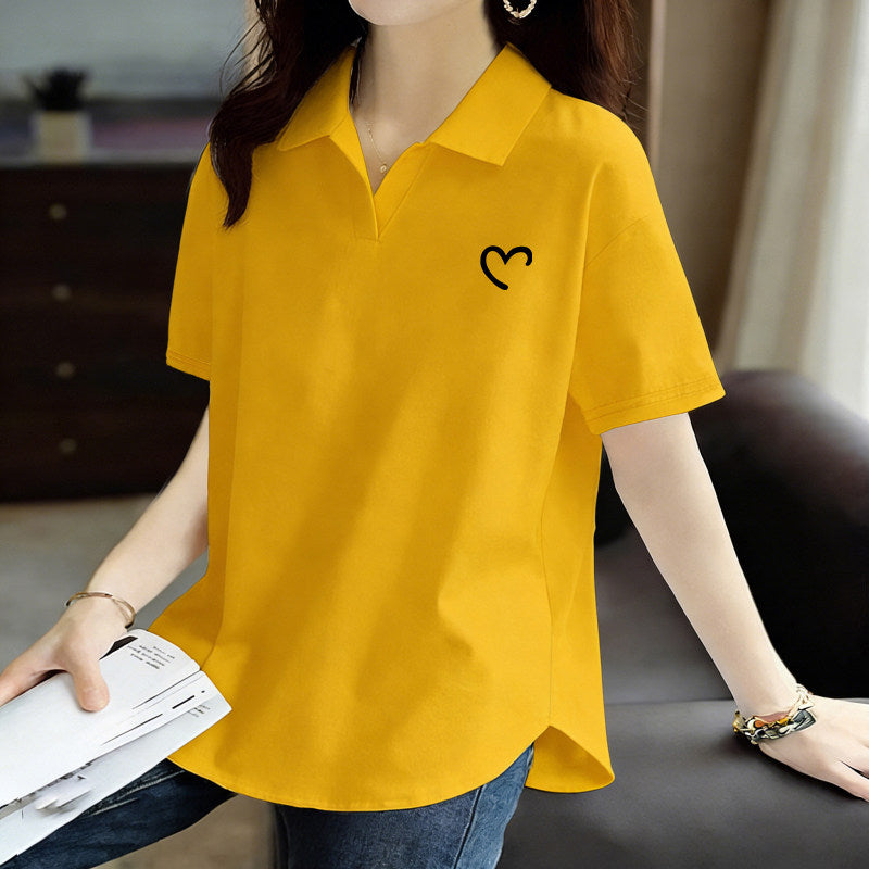 Pure Cotton Summer Korean Style Short-Sleeved Polo Collar Top New Fashion Loose Casual Sports Versatile Large Size T-Shirt for Women