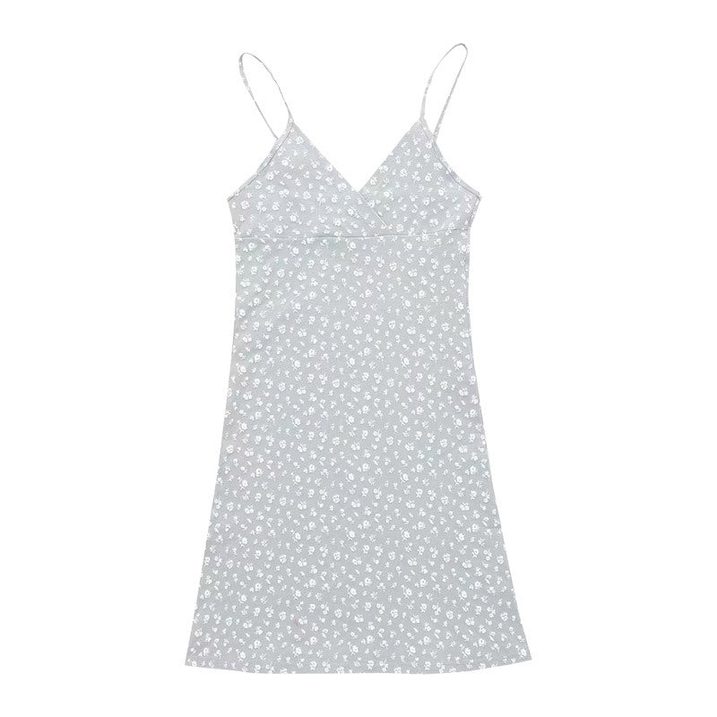 pure desire retro printed V-neck sling dress