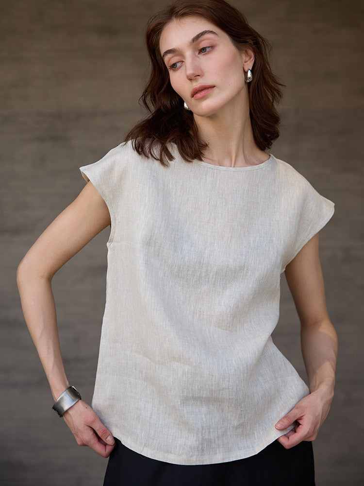 Pure Linen Flutter Sleeve T-shirt