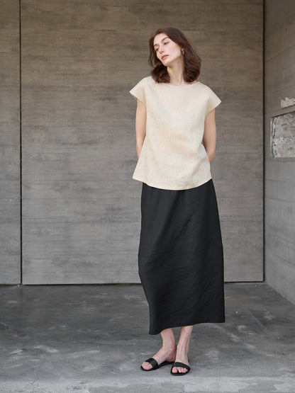 Pure Linen Flutter Sleeve T-shirt