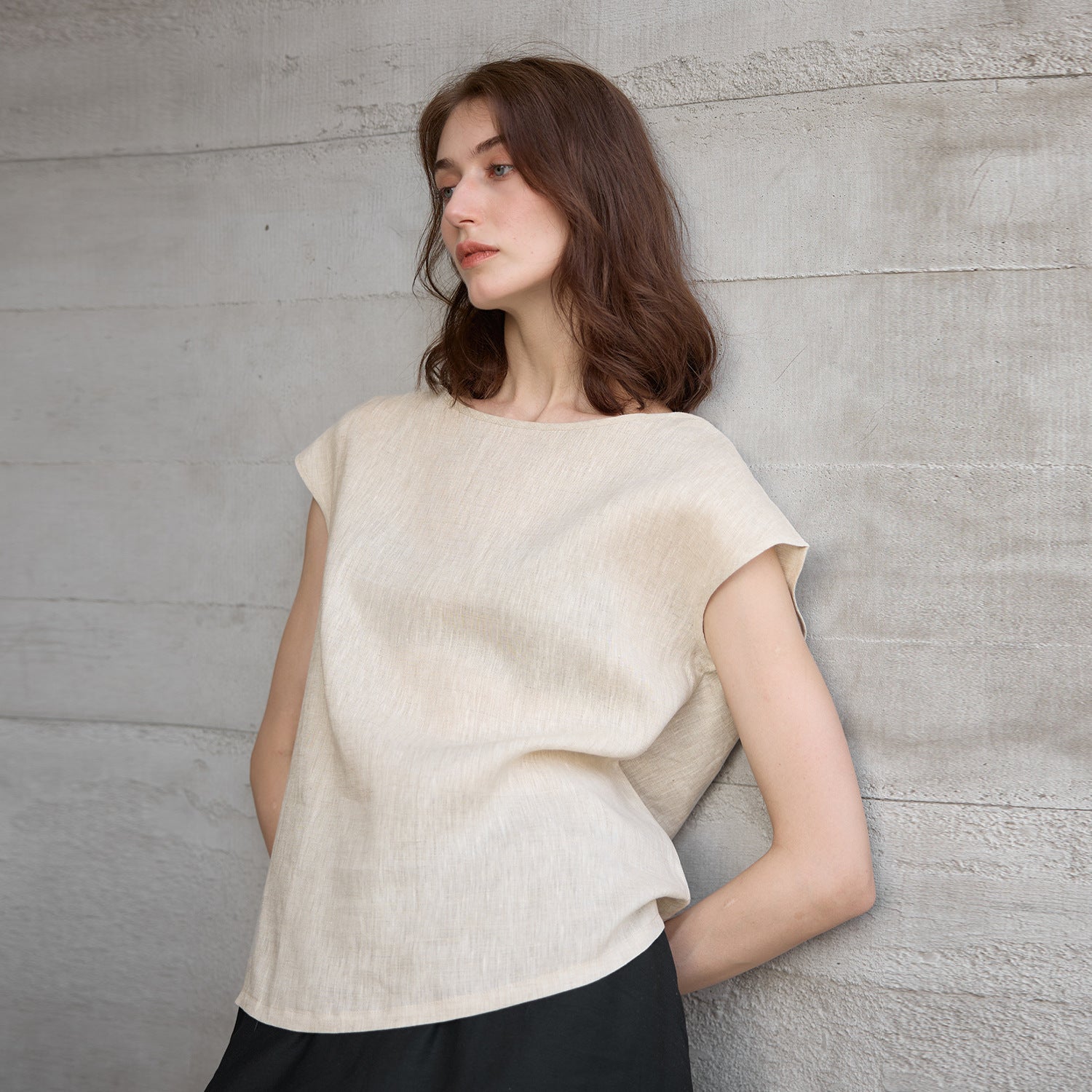 Pure Linen Flutter Sleeve T-shirt