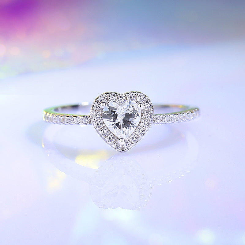 Pure silver heart-shaped ring