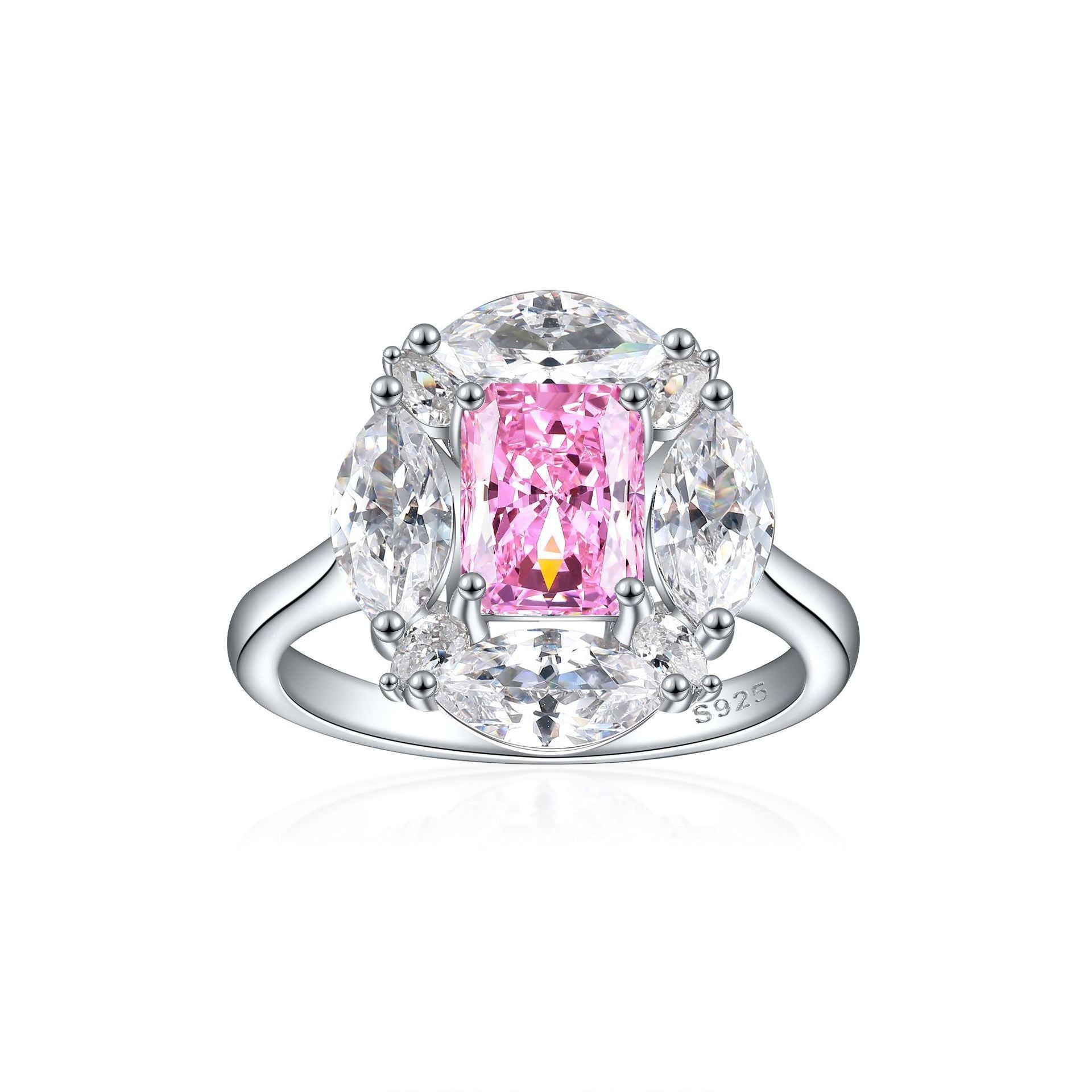 Pure silver high-carbon diamond ring