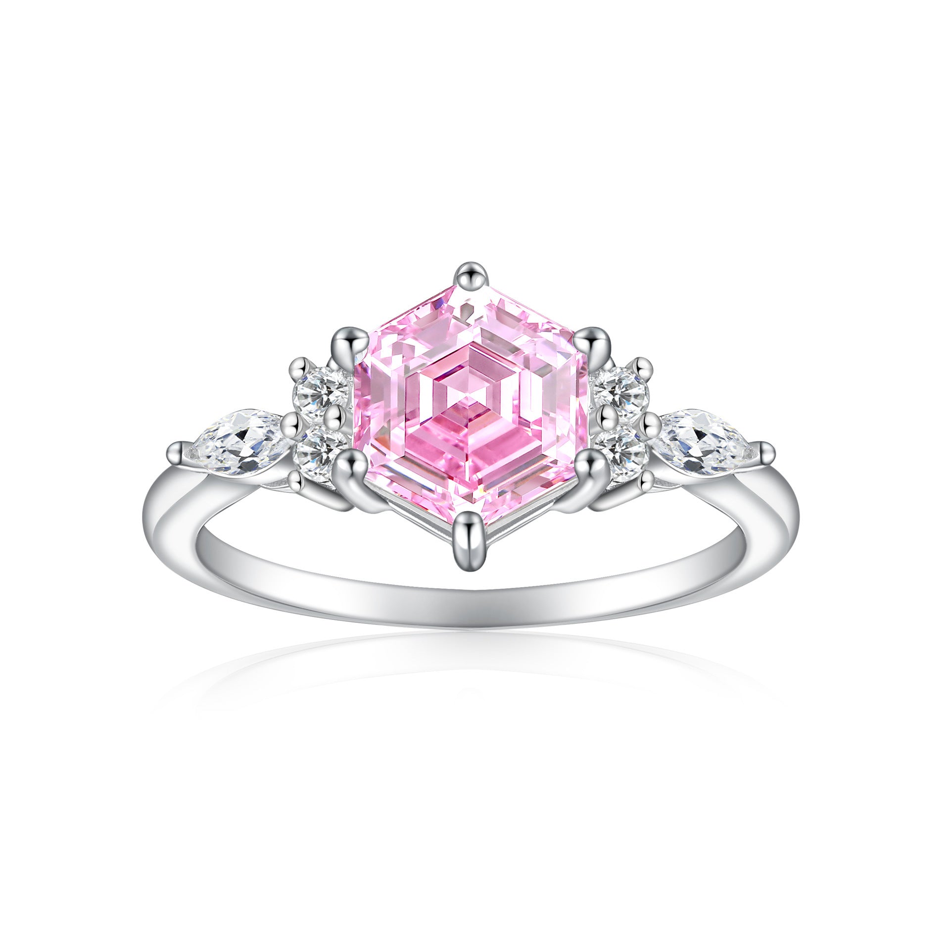 Pure silver high-carbon diamond ring