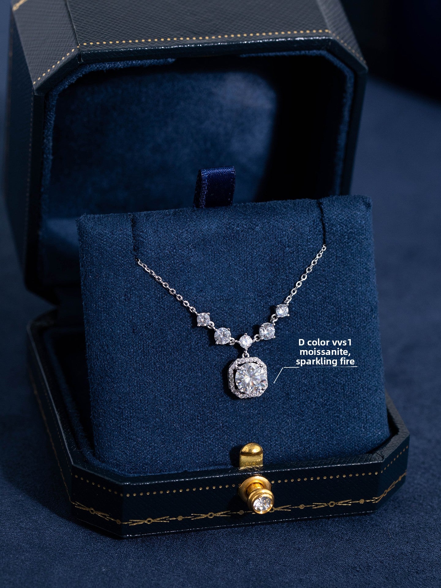 Pure Silver Moissanite Necklace with Gift Box