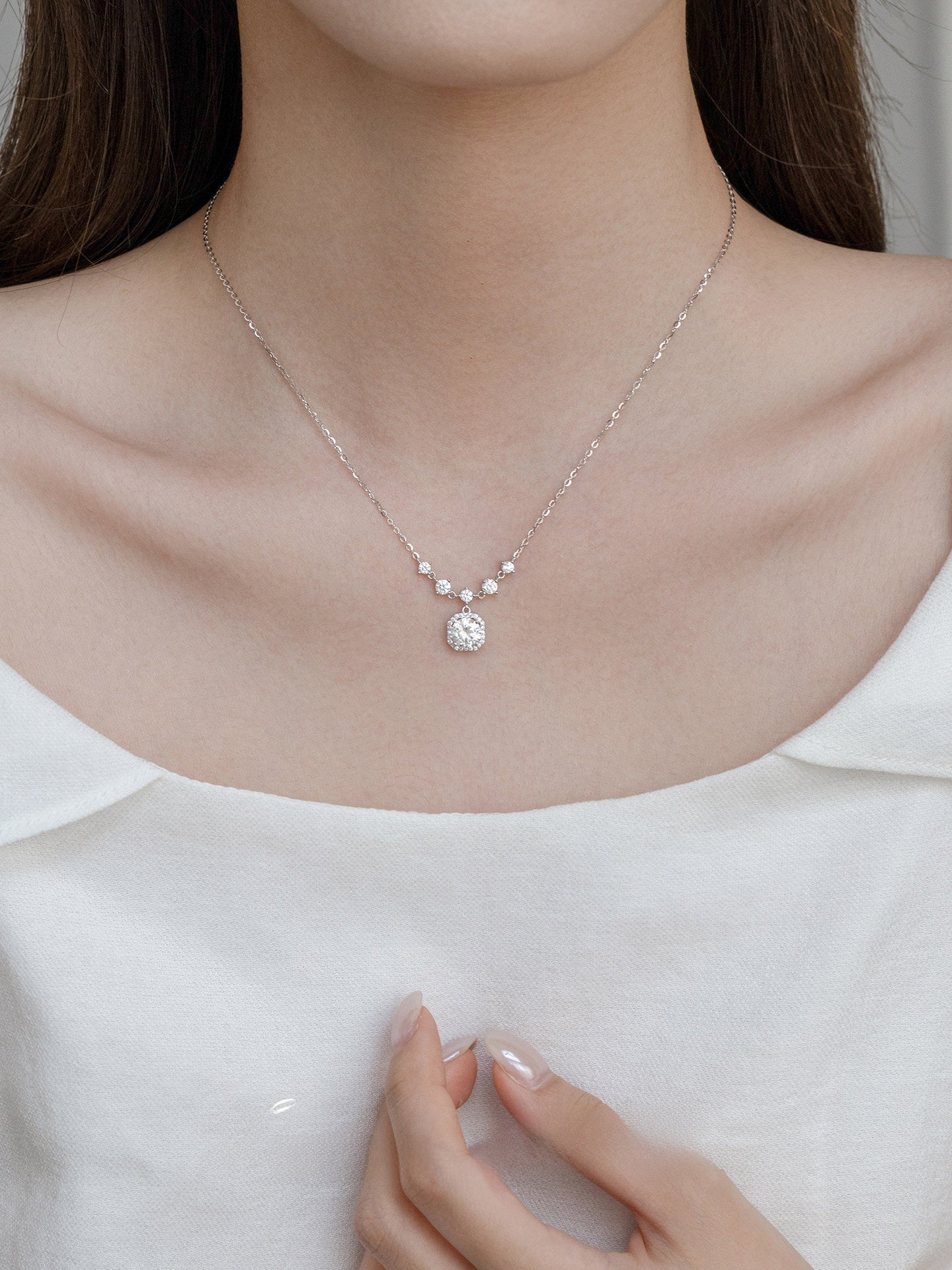 Pure Silver Moissanite Necklace with Gift Box