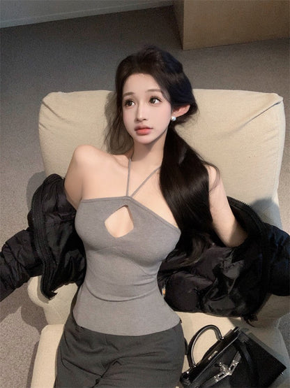 Purely passionate hot girl open-necked halter top