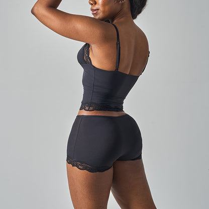 Purely Sensual Lace Trimmed Camisole Panties Set Deep V Neck Loungewear