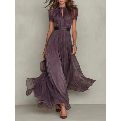 Purple Lace Trim Chiffon Dress