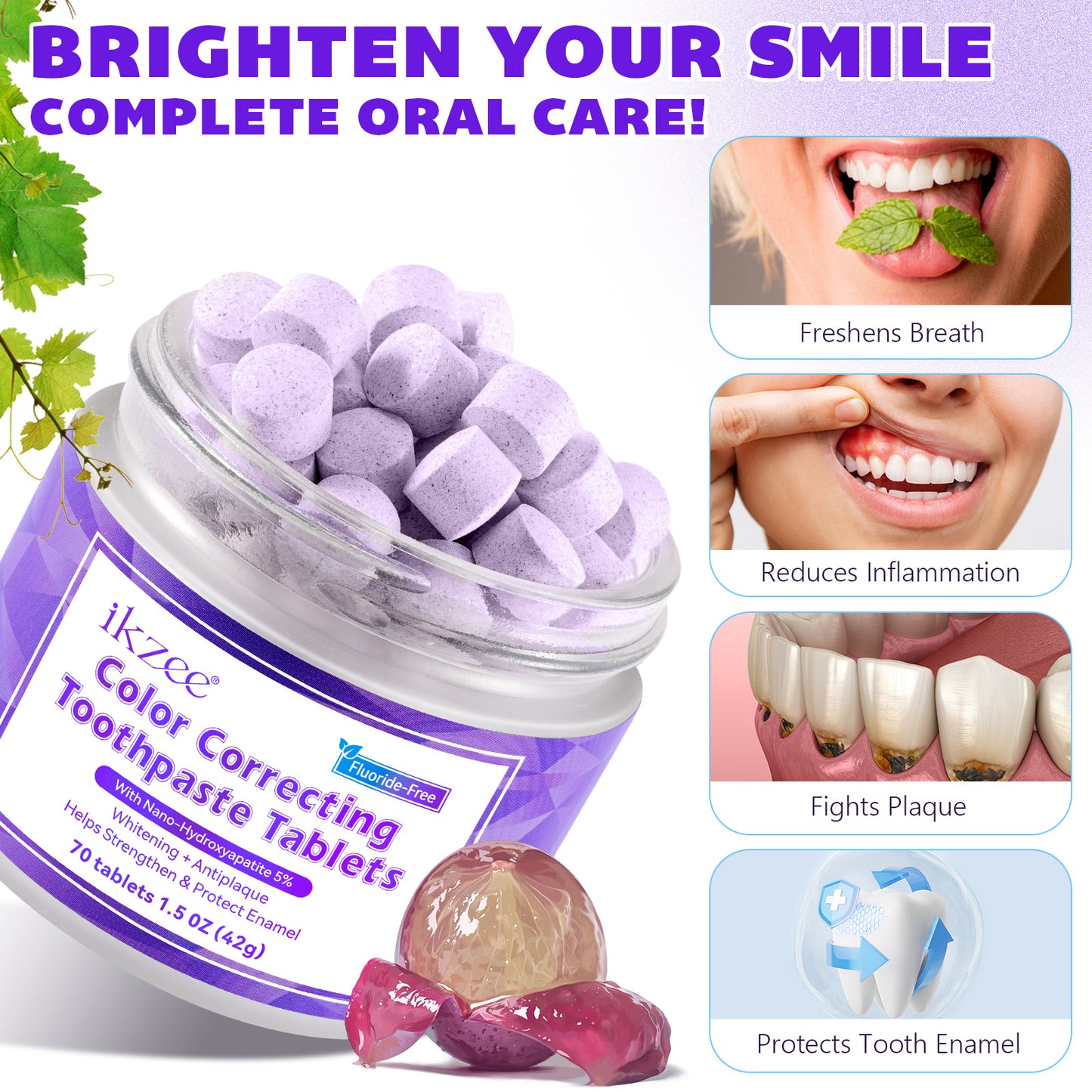 Purple toothpaste tablet