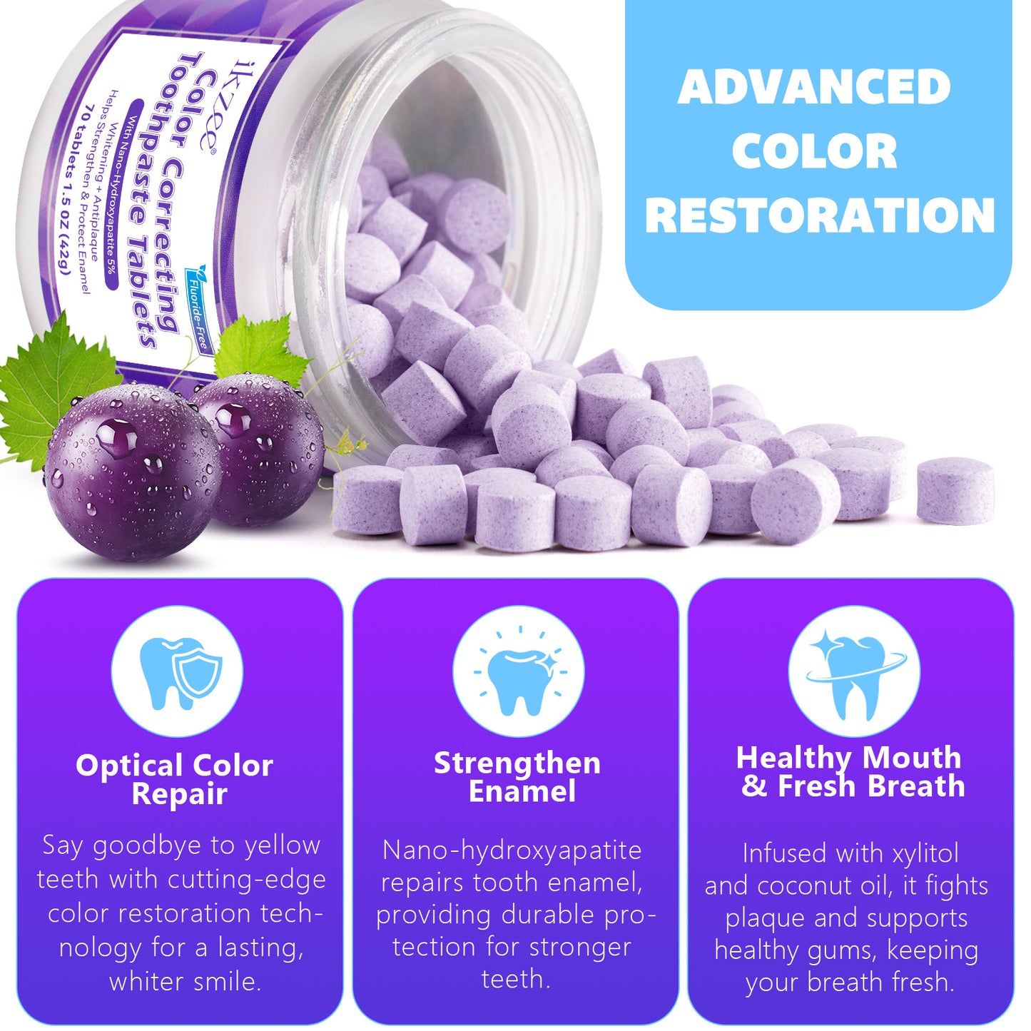Purple toothpaste tablet
