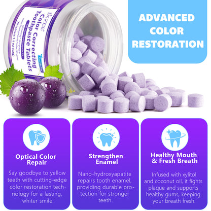 Purple toothpaste tablet