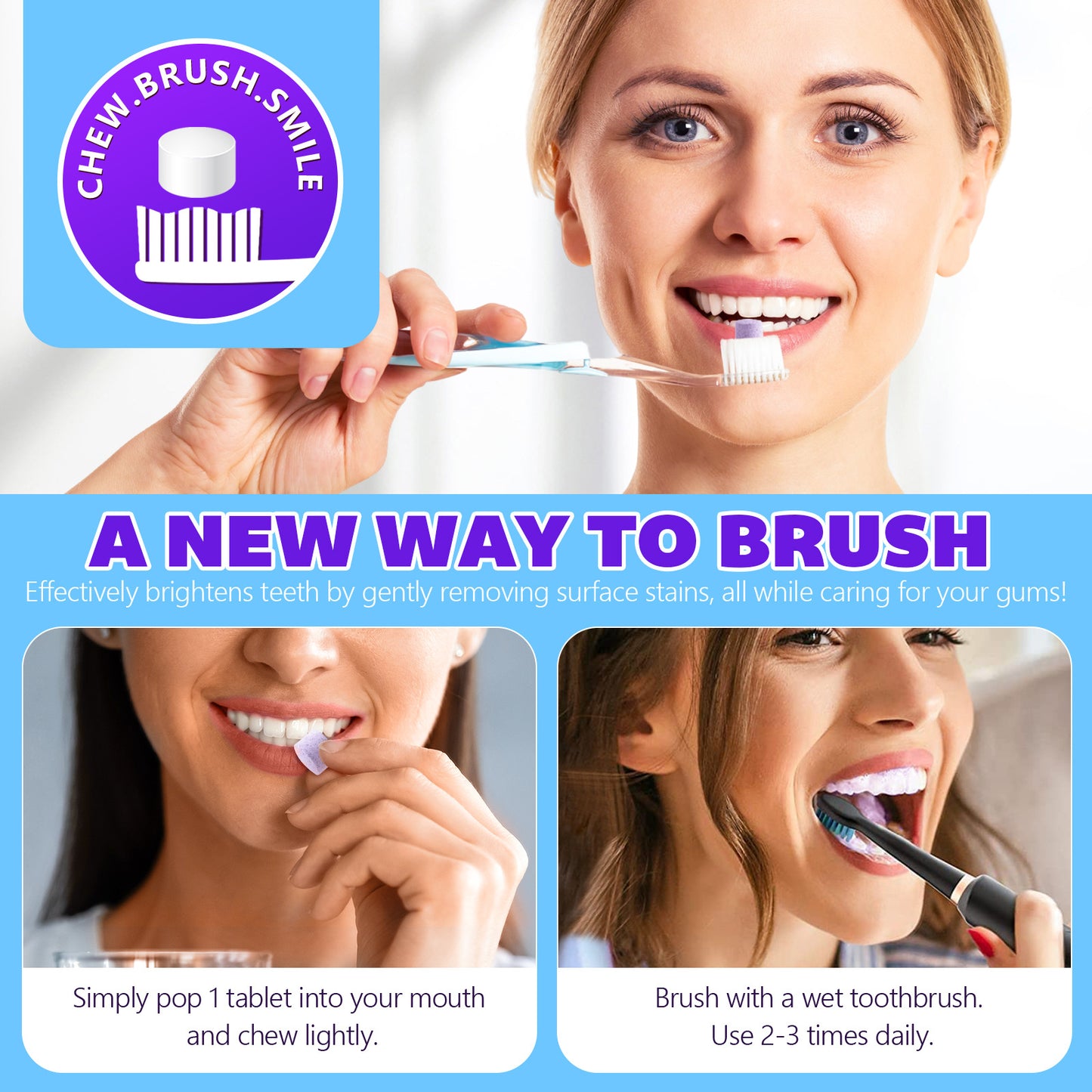 Purple toothpaste tablet