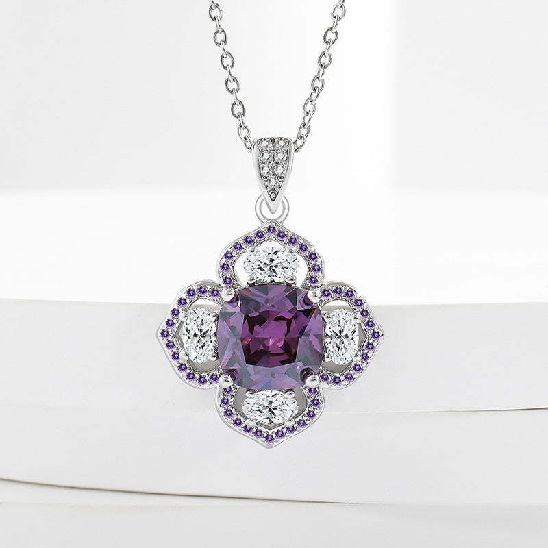 Purple Zircon Four Leaf Clover Jewelry Set