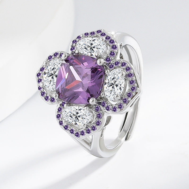 Purple Zircon Four Leaf Clover Jewelry Set