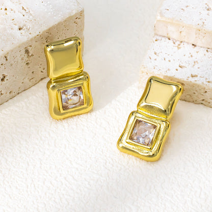 Quadrilateral silver needle earrings