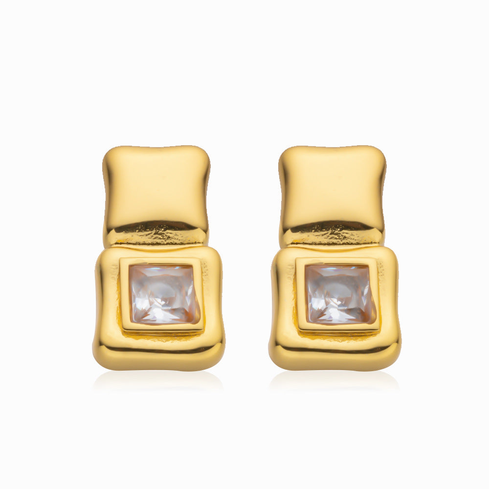 Quadrilateral silver needle earrings