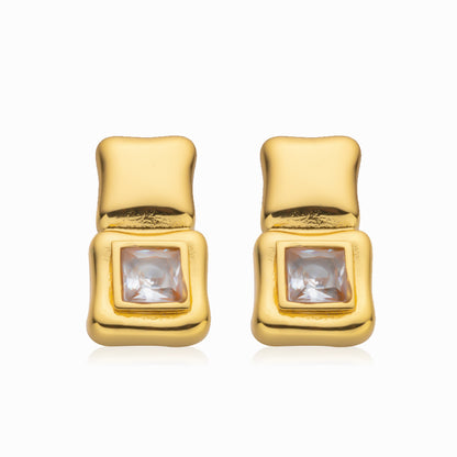 Quadrilateral silver needle earrings
