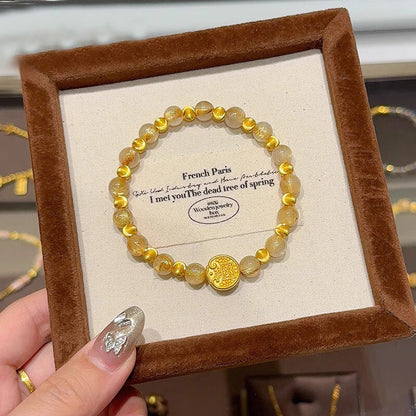 Quartz Stone Imitation Yellow Hair Crystal Five-Way Wealth God Bracelet